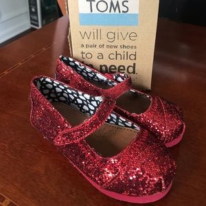 Toms Mary Jane Red Sparkle Infant Shoes Tiny 6